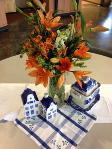 Some of our Mom's blue and white china on display at the party...